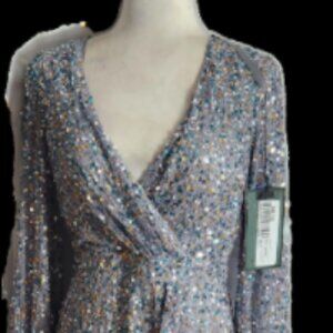 (GB1) MacDuggal Mulit-Colored Sequin Long Sleeve Gown Regular price$498 USD